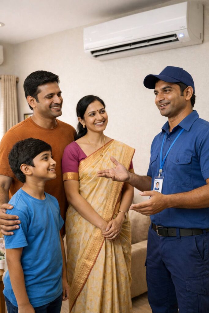 Satisfied Hyderabad family after professional AC servicing at home