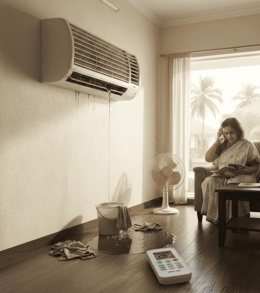 common air conditioner problems like poor cooling and water leakage in Hyderabad homes
