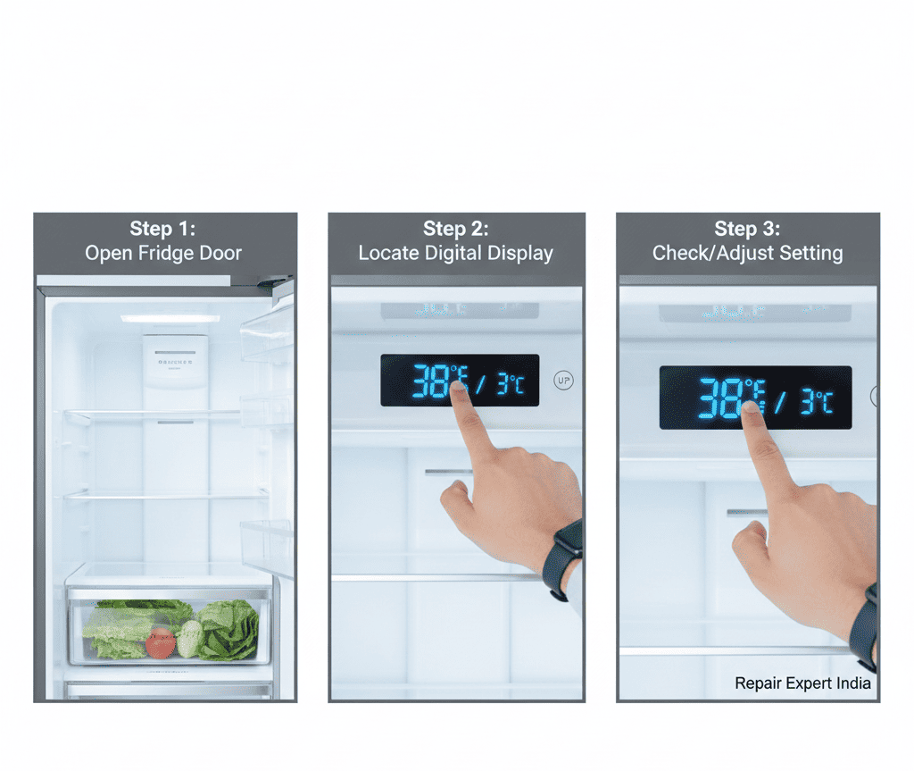 Close-up of a refrigerator temperature setting knob being adjusted