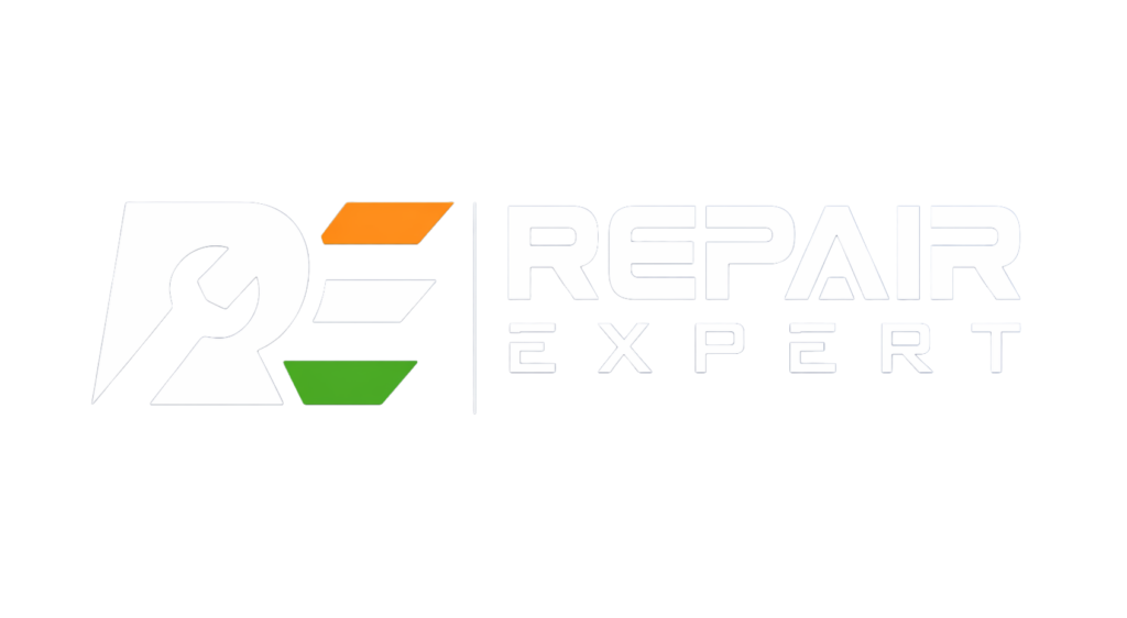 Repair Expert India logo with wrench integrated in letter R and bold white typography on blue background