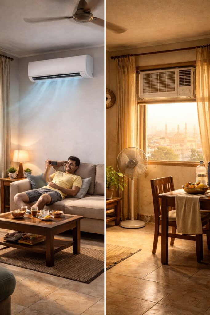 Difference between split AC and window AC units with design and airflow comparison