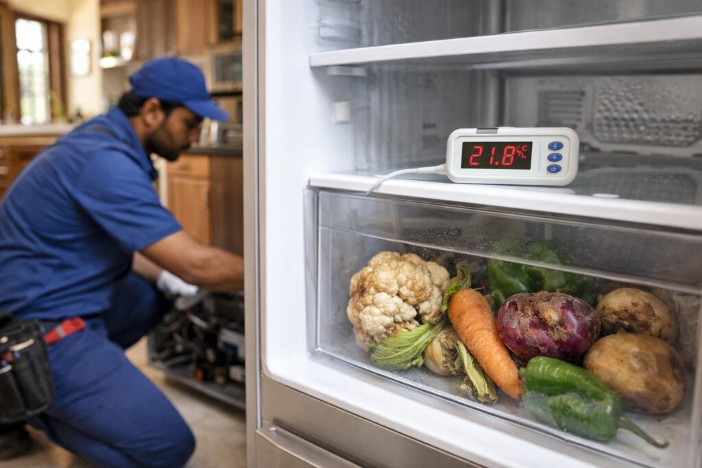 Refrigerator not cooling problem inspection by technician in Hyderabad