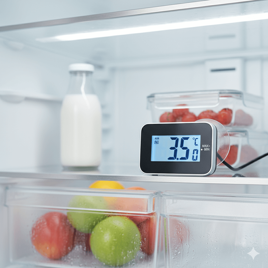 Person keeping fridge door closed during a power cut to maintain cooling.