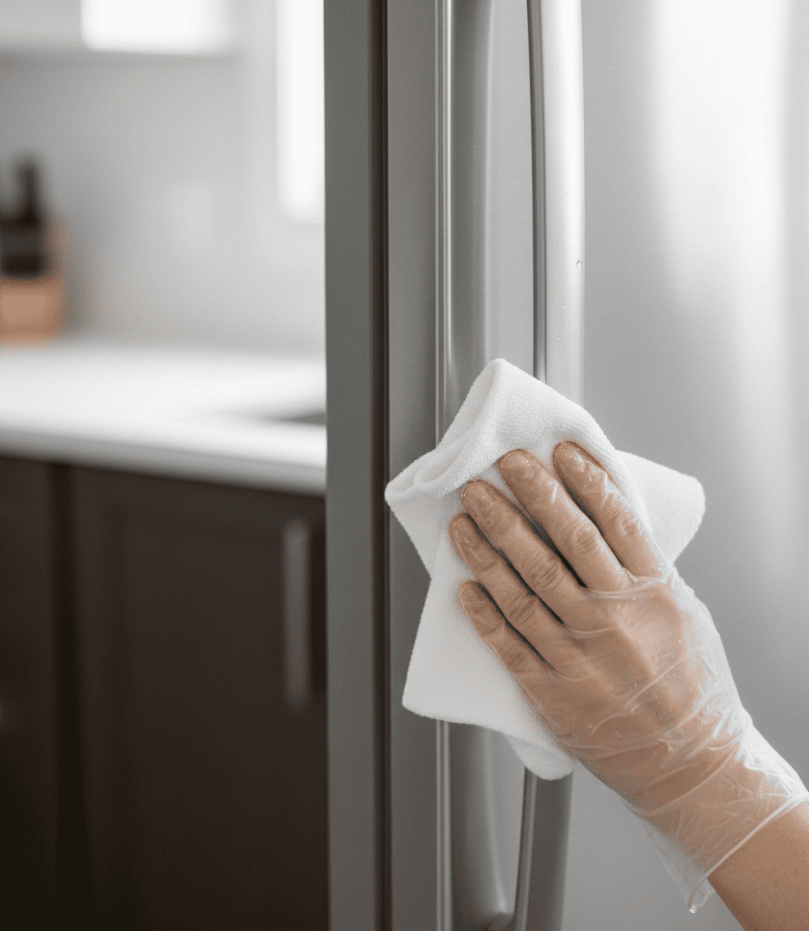 Technician checking a loose refrigerator door rubber gasket in a Hyderabad home.