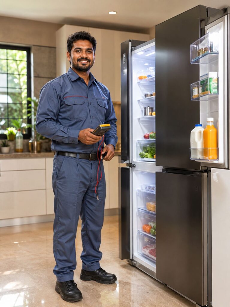 Expert technician providing fridge thermostat repair service in Hyderabad for cooling problems.