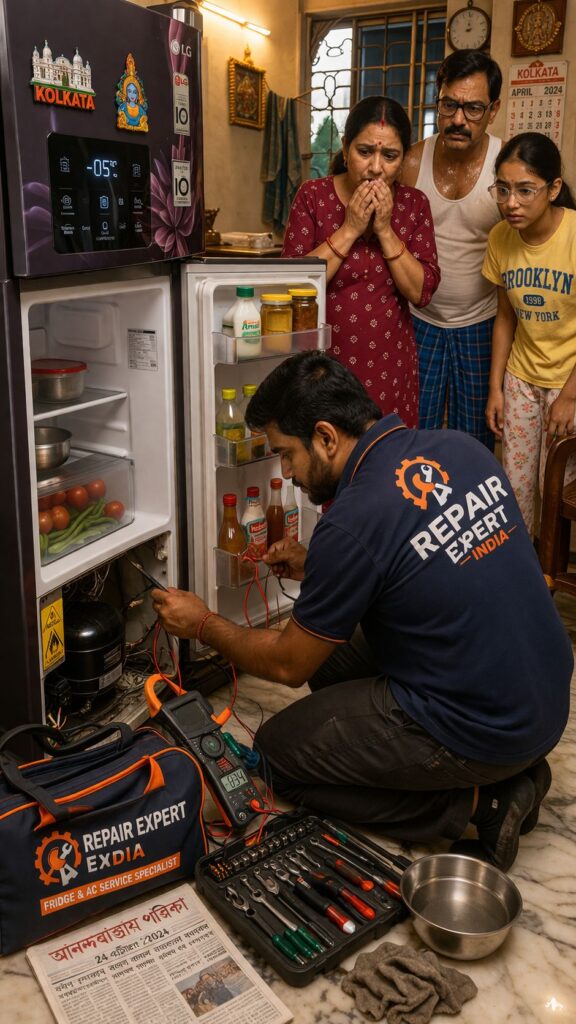 Fridge turning on and off repair service in Kolkata technician fixing refrigerator