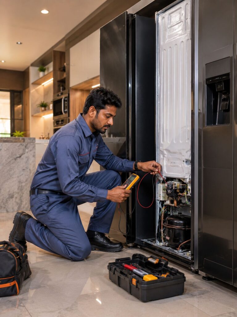 Fridge thermostat repair Hyderabad service by expert refrigerator technicians.