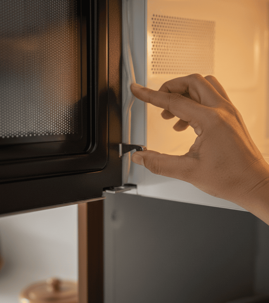Checking microwave oven door seal and latch for safety