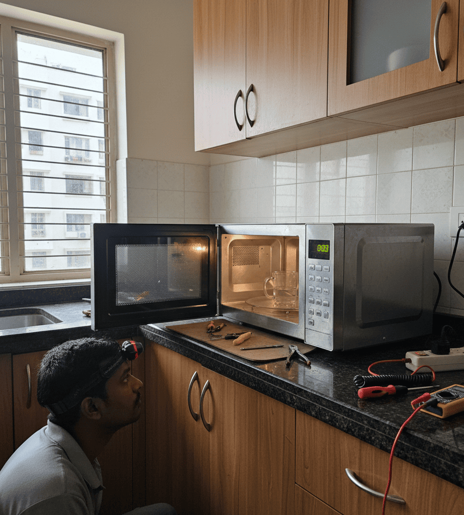 Microwave turning off a few seconds after starting in a Hyderabad home.