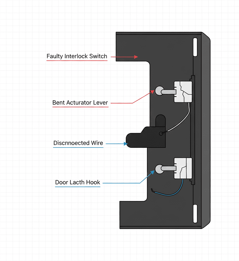 Faulty microwave door switch causing the microwave to stop early in a Kolkata household.