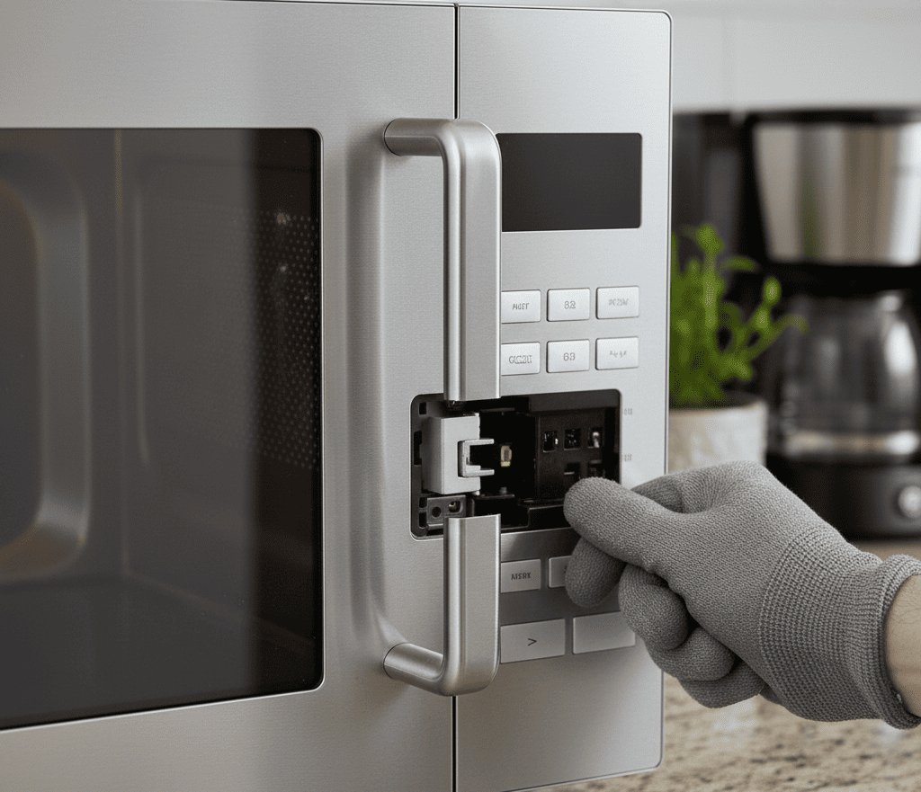 Microwave door switch issue causing the microwave to run without heating.