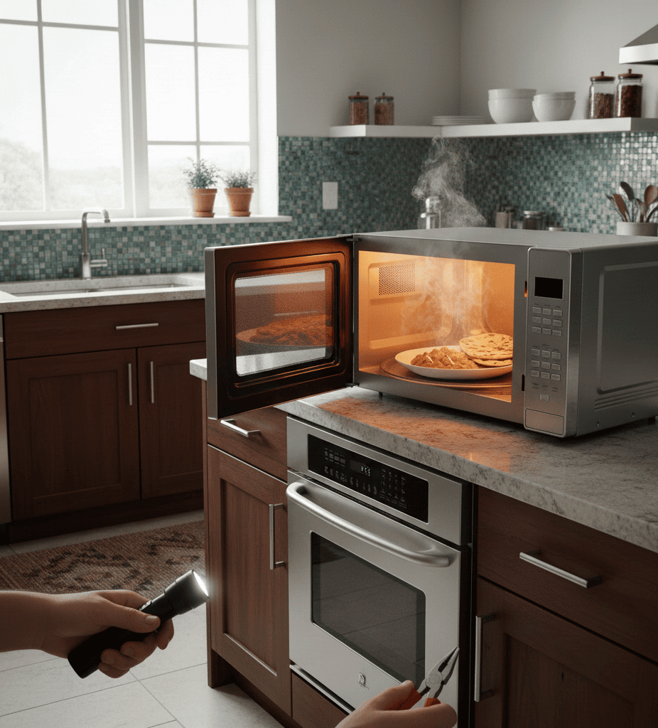 Microwave heating food unevenly in a Kolkata home kitchen