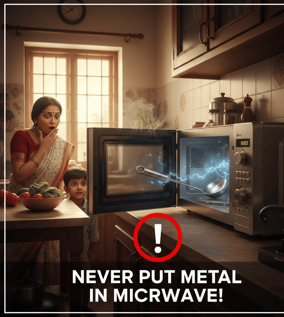 Using metal utensils inside microwave is a common mistake in Kolkata homes