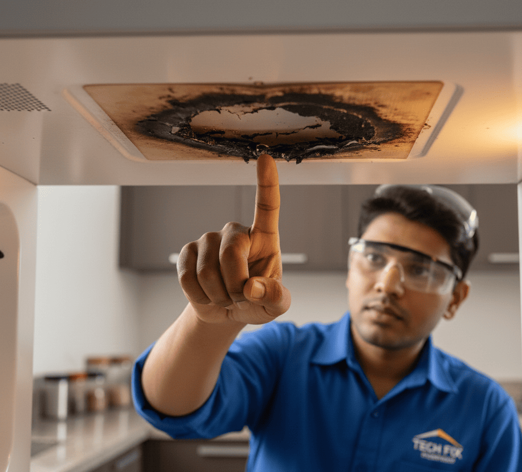 Microwave waveguide cover damaged and burnt