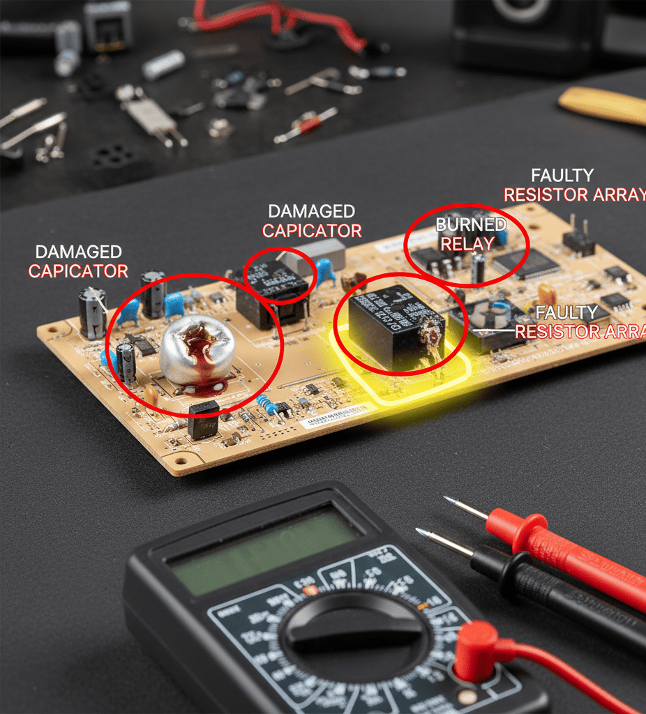 Microwave PCB board malfunction causing the unit to shut off unexpectedly.