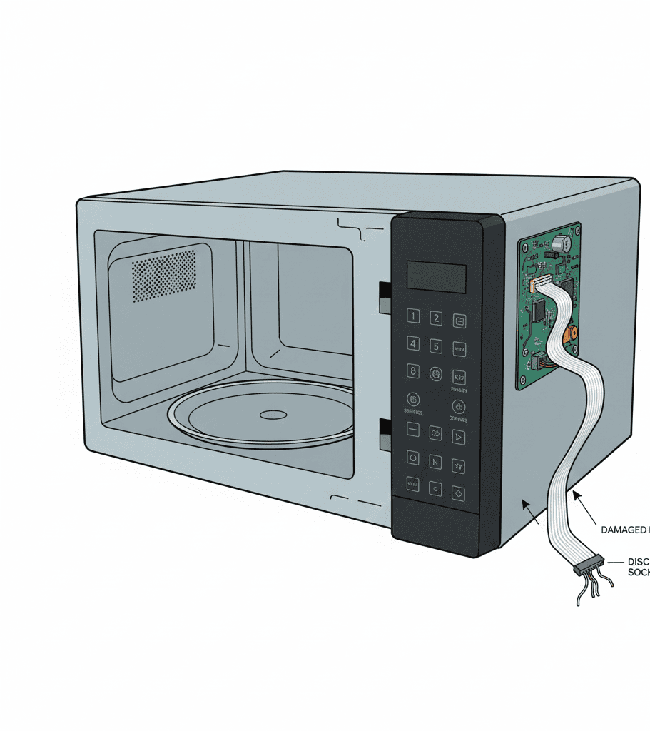 Loose ribbon cable inside microwave causing buttons to stop functioning.