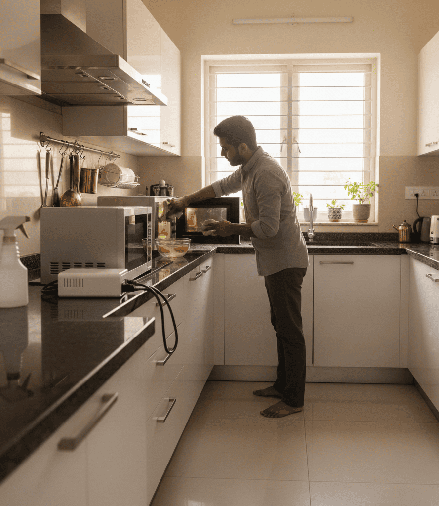 Cleaning microwave oven interior regularly for long life in Kolkata homes
