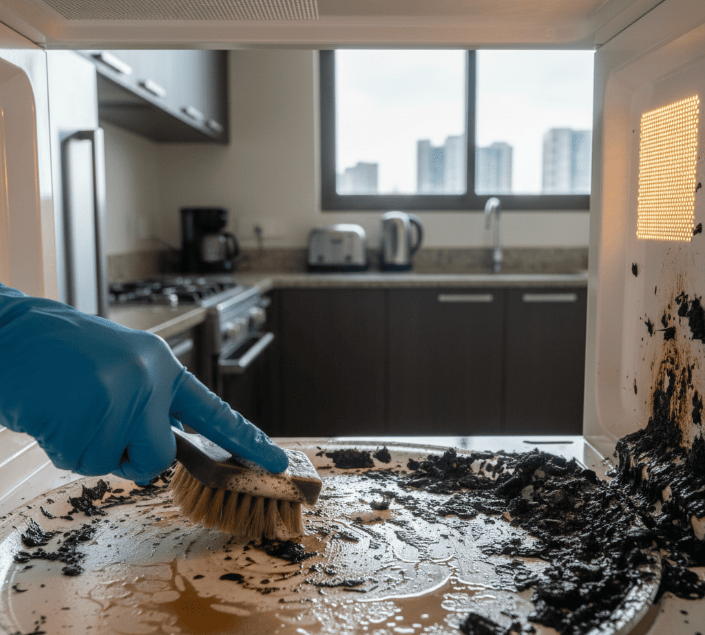 Technician checking microwave burnt smell issue in Hyderabad
