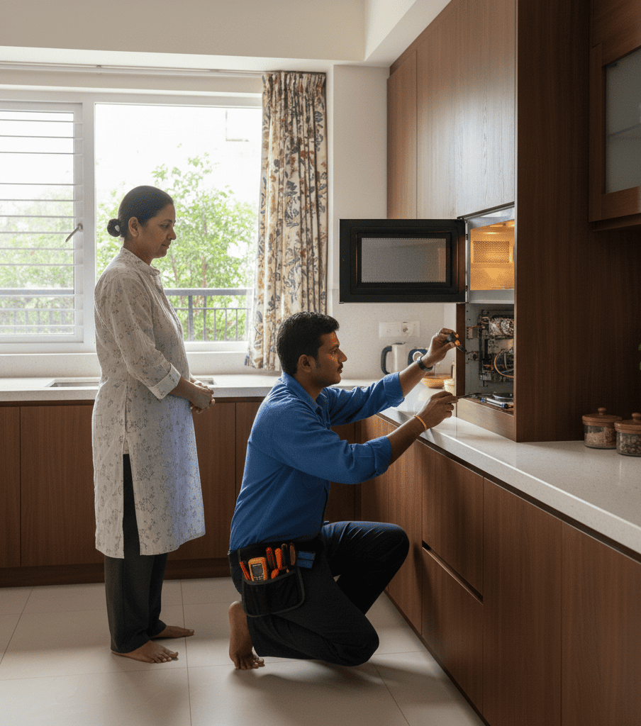 Professional microwave oven inspection and safety check at home in Kolkata