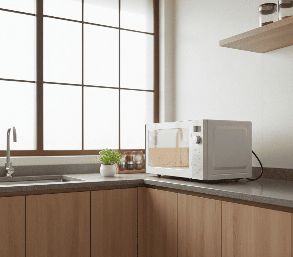 Proper ventilation around microwave oven to reduce moisture buildup