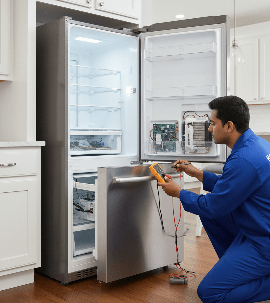 Expert fridge technician repairing a double-door refrigerator in kolkata 
