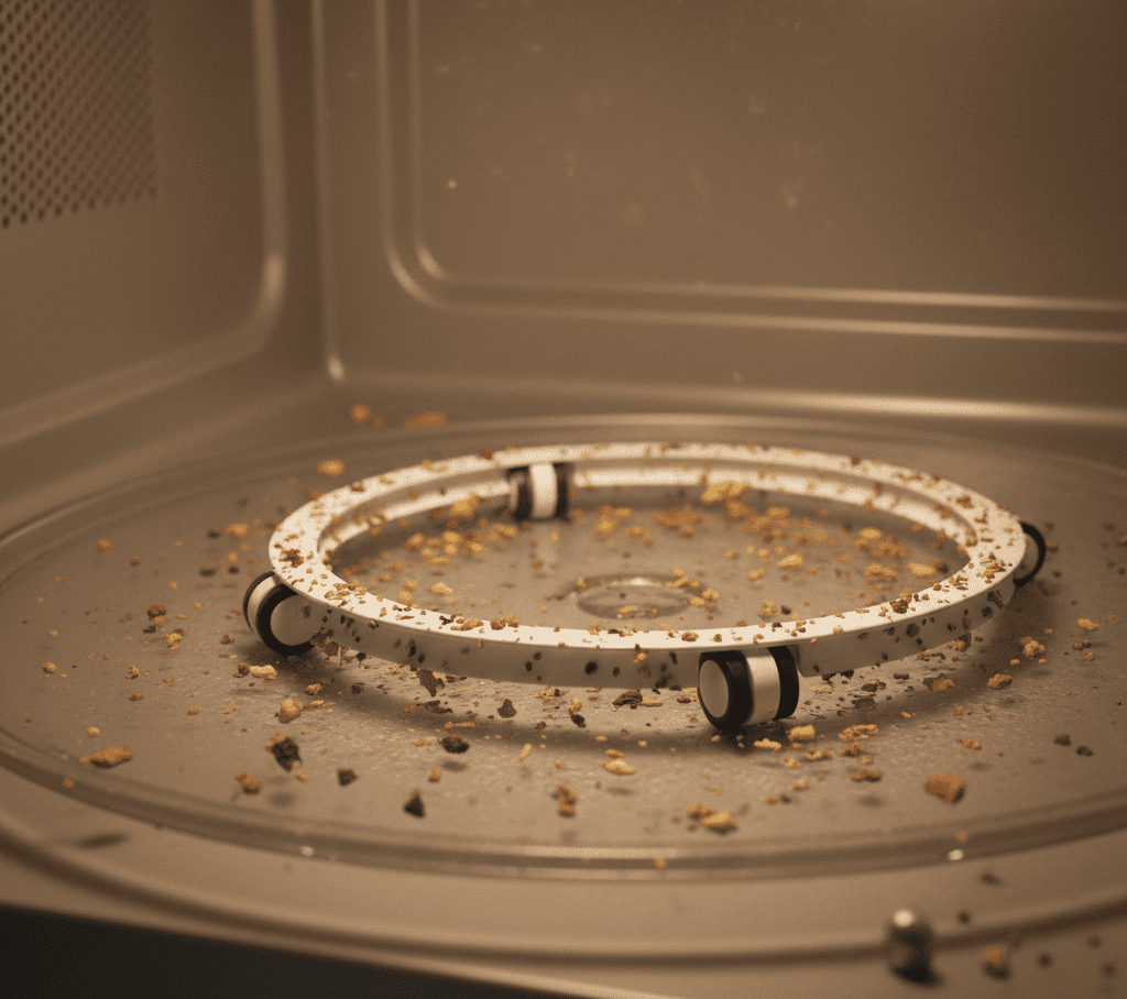 Dirty microwave roller ring causing rotation issues in a Hyderabad household microwave.