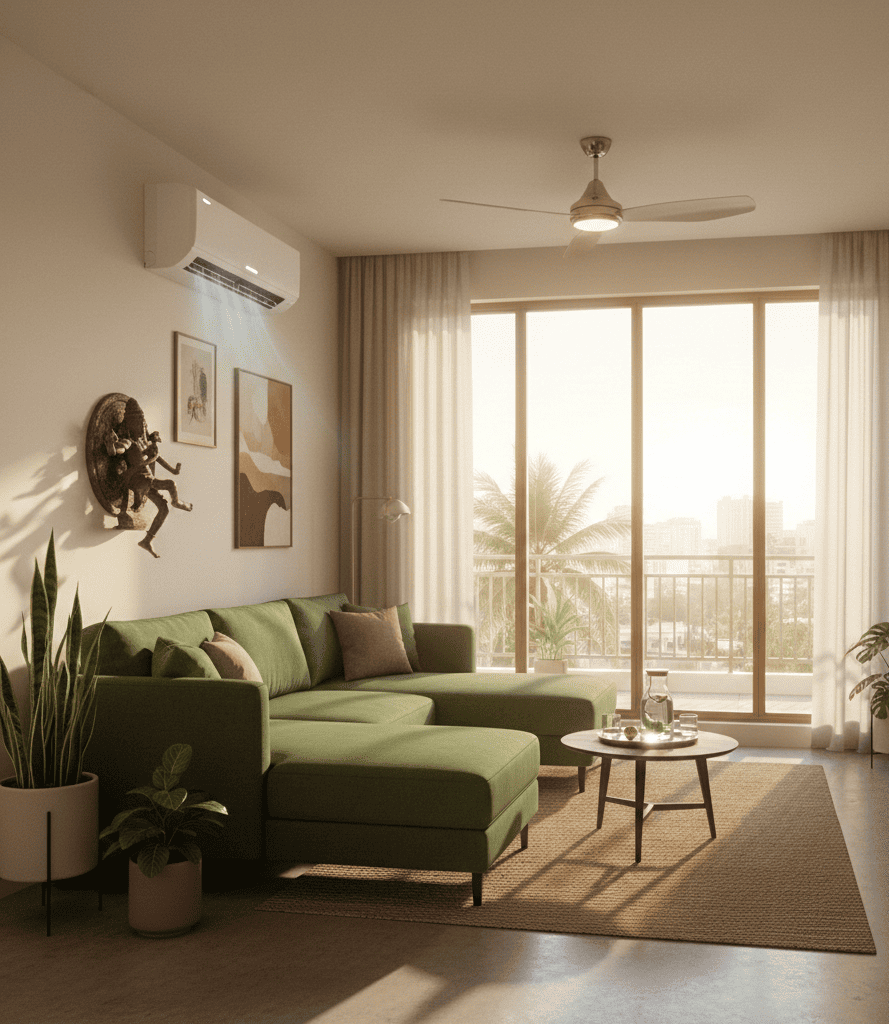 Energy-efficient air conditioner cooling a Hyderabad home during peak summer heat