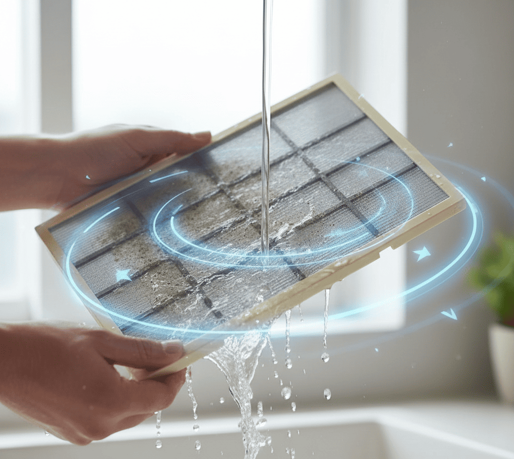 Cleaning AC filters regularly to improve cooling efficiency and reduce electricity consumption in Hyderabad homes.