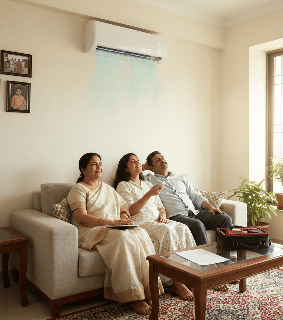 Happy customer in Kolkata enjoying cool air after professional AC gas refill service