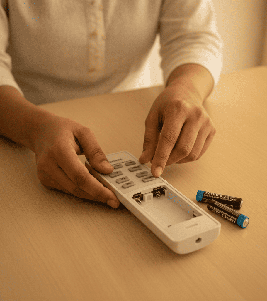 Checking batteries in AC remote to fix remote not responding issue