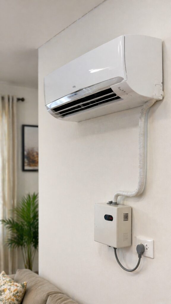 Split AC connected with stabilizer in Hyderabad home for voltage protection