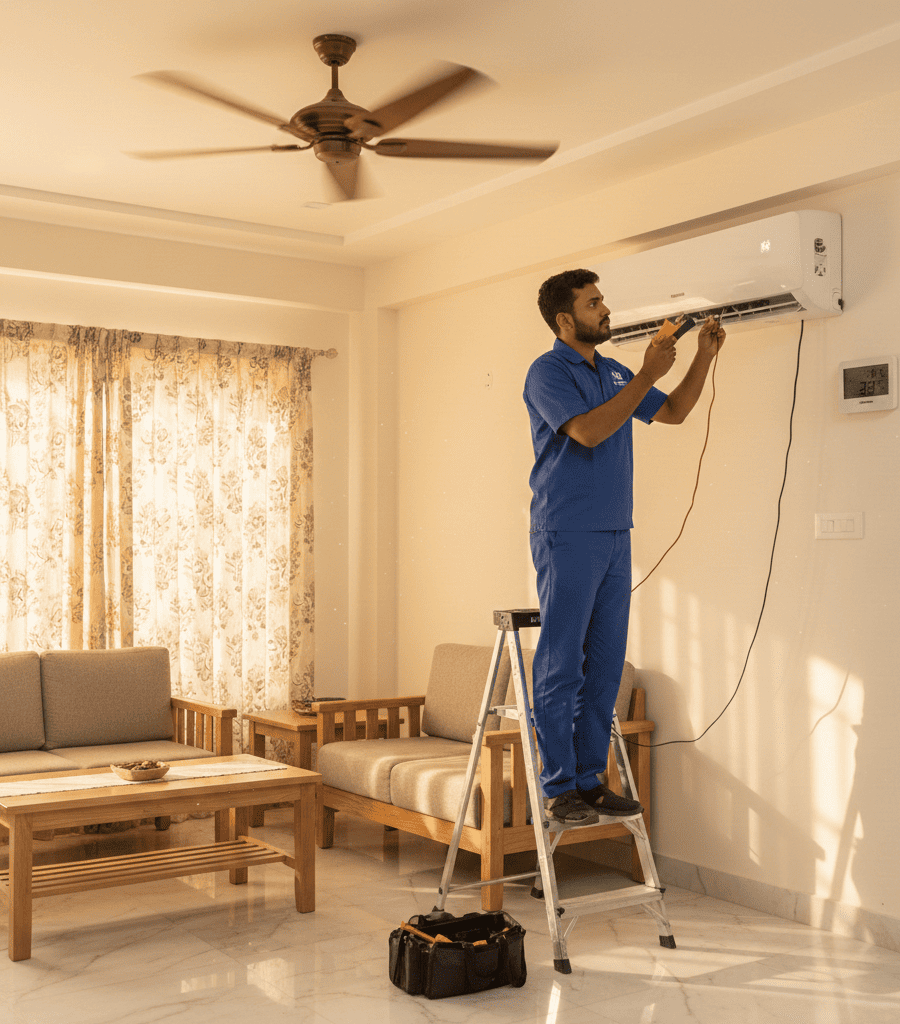 Dusty outdoor AC unit causing cooling problem in Hyderabad