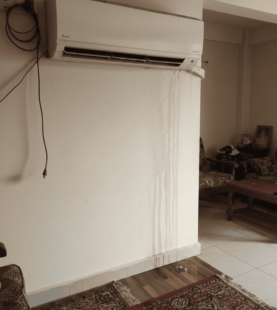 AC water leakage problem caused by blocked drain pipe in Hyderabad home
