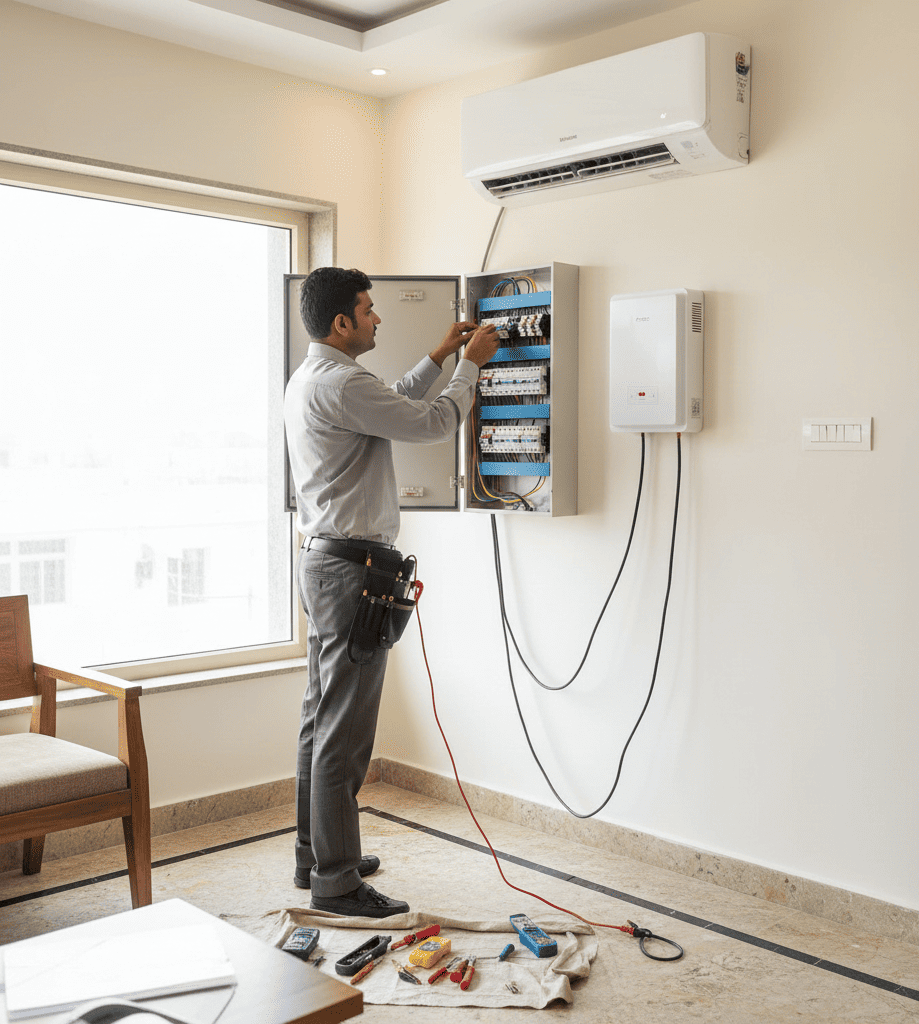 Proper AC wiring and stabilizer installation to prevent short circuit in Hyderabad homes