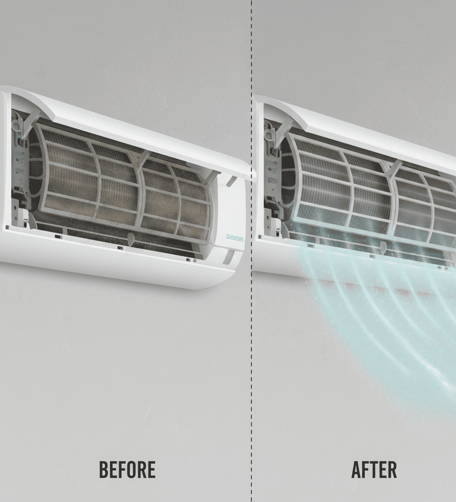 Cleaning AC filters to improve cooling performance and efficiency in Hyderabad households.