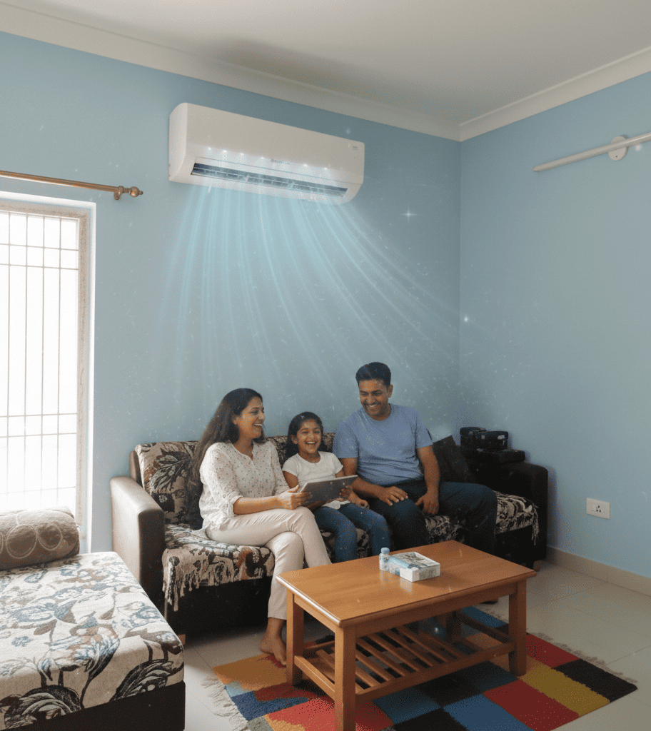 Healthy indoor air and improved cooling after AC air filter cleaning in Hyderabad home