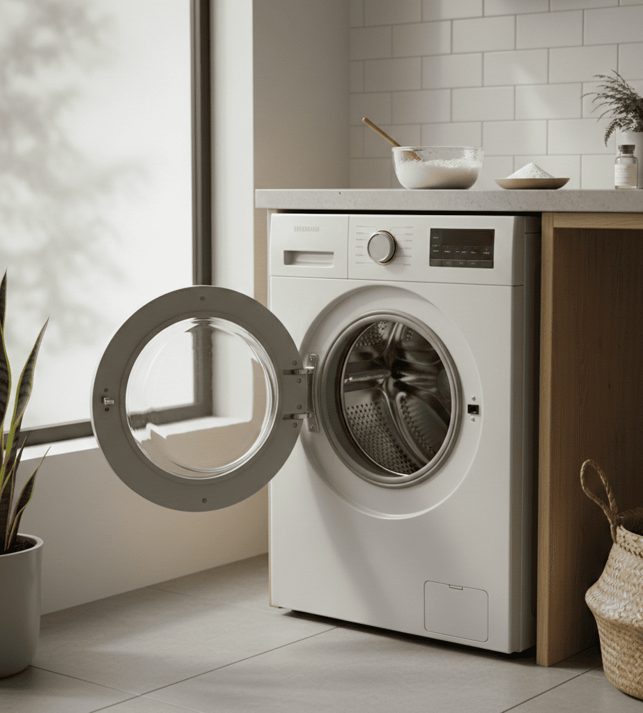 Cleaning washing machine drum naturally using vinegar and baking soda at home