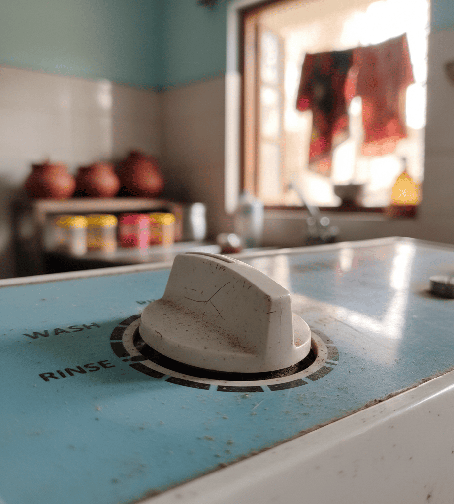 Faulty washing machine timer stuck between cycles in a Hyderabad home