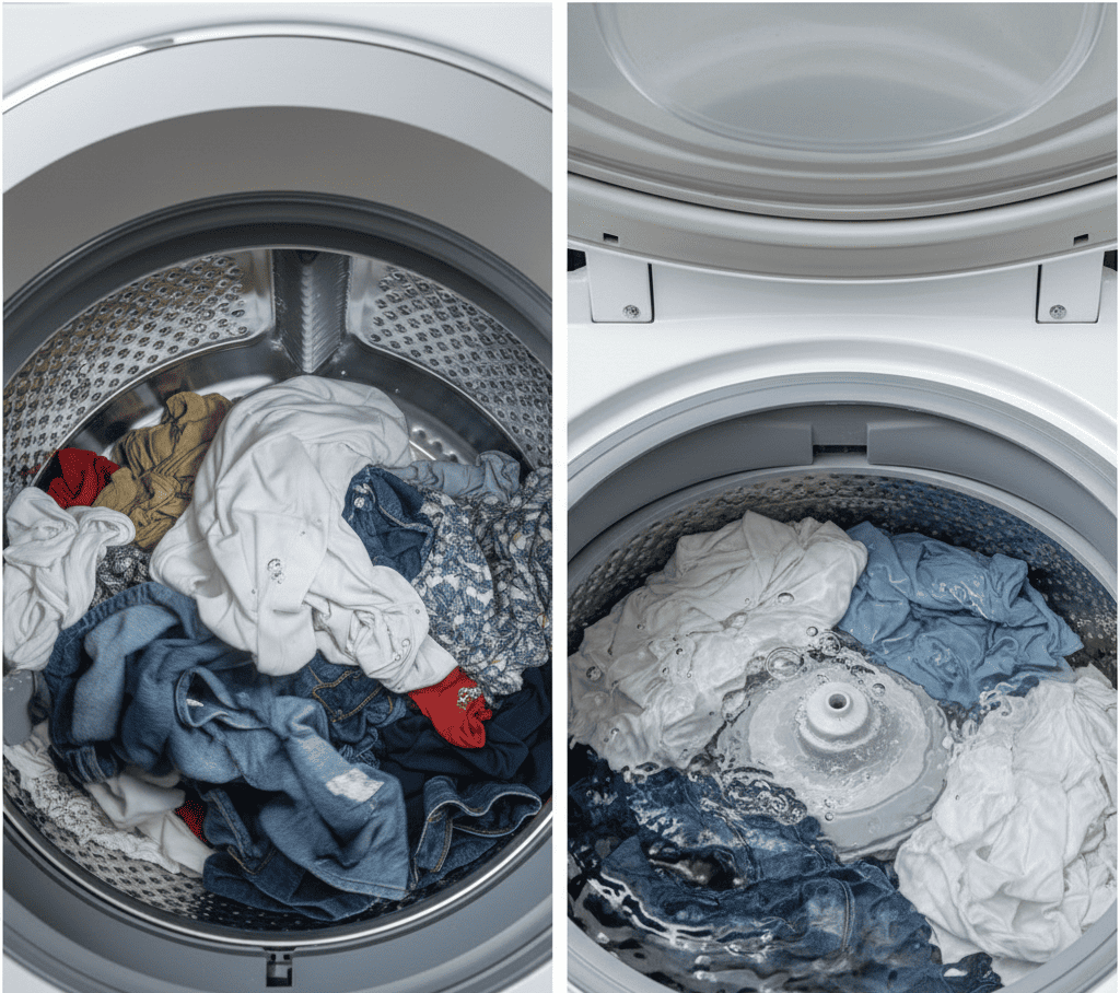 Front load and top load washing machine cleaning action comparison