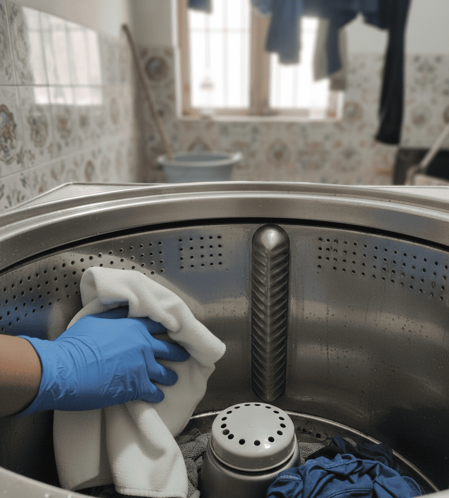 Cleaning and drying washing machine drum to prevent rust
