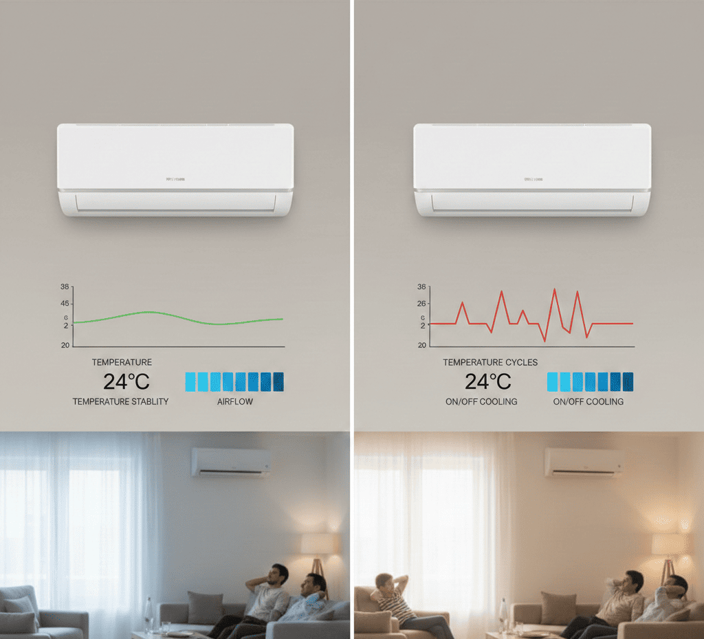 Difference in power consumption between inverter AC and non inverter AC