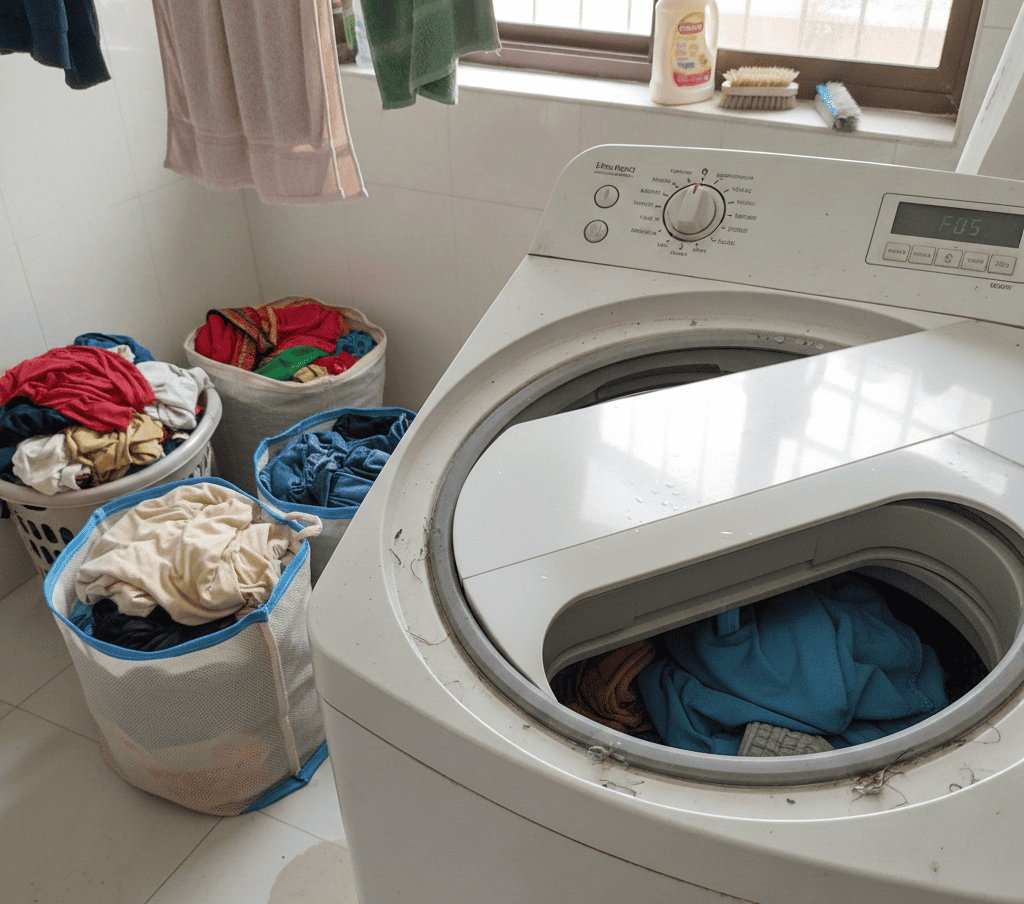 Sorting clothes properly to reduce lint in washing machine