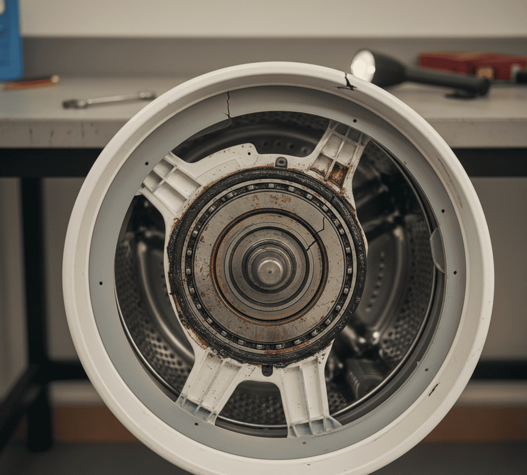 Washing machine drum bearing damage causing loud noise