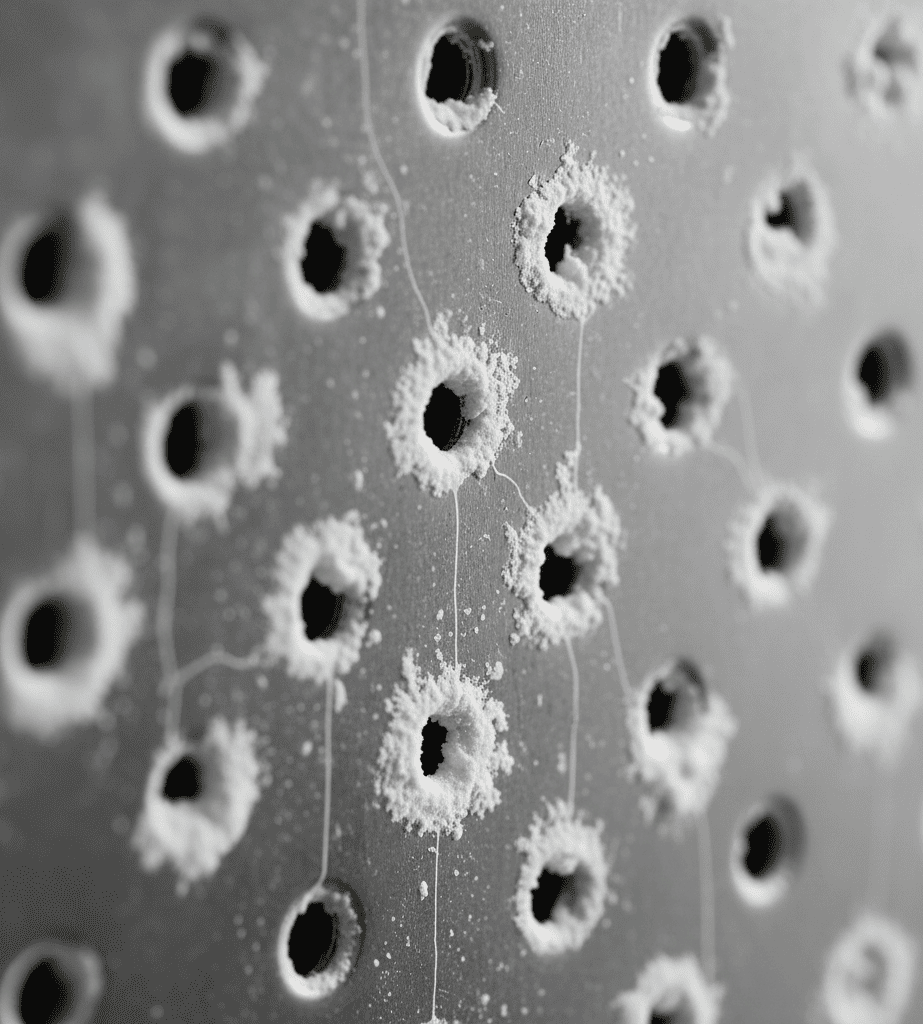 Hard water deposits inside washing machine drum causing rust