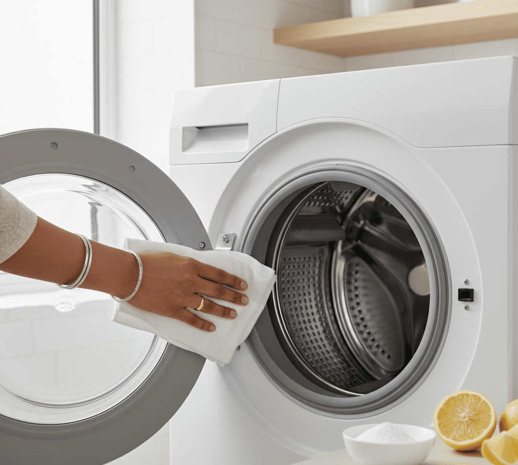 Cleaning washing machine drum rubber seal naturally to prevent mold and odor