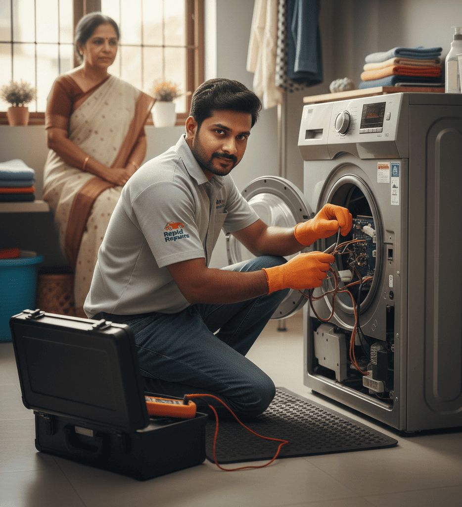 Washing machine repair technician fixing electric shock issue in Hyderabad