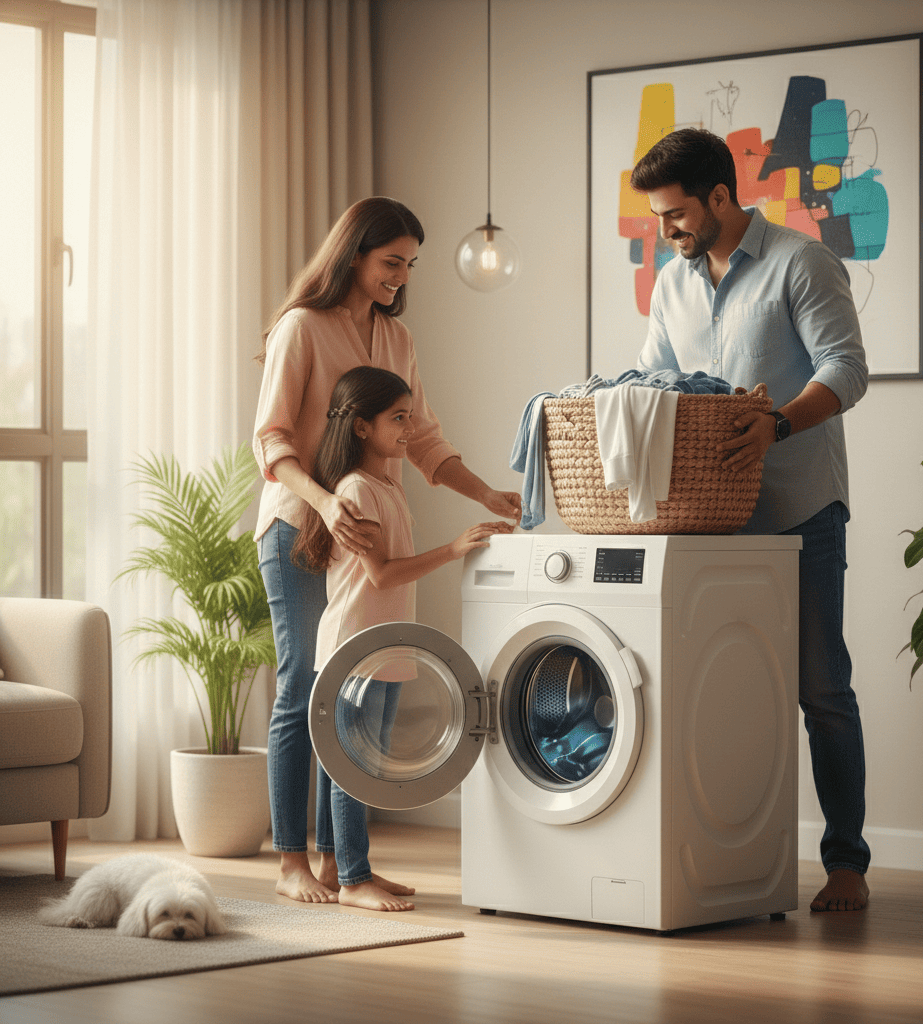 Well maintained washing machine in a Hyderabad household