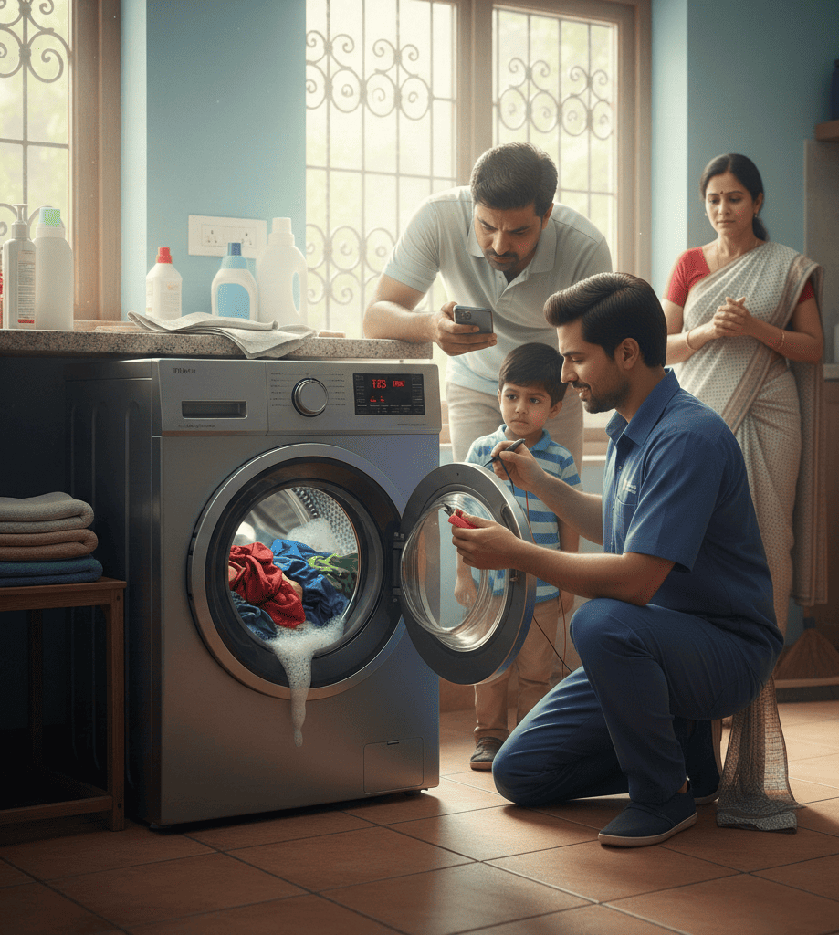 Professional washing machine repair technician fixing error code issue in Hyderabad