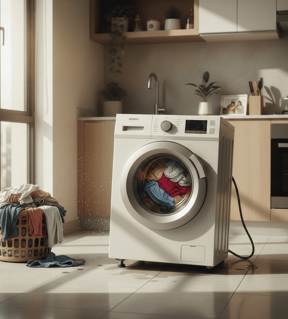 Unbalanced load causing washing machine vibration problem in Hyderabad home
