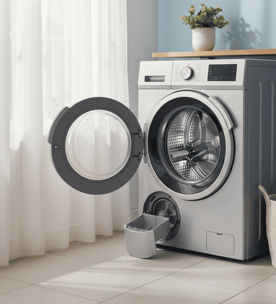 Well maintained washing machine kept clean and dry after use